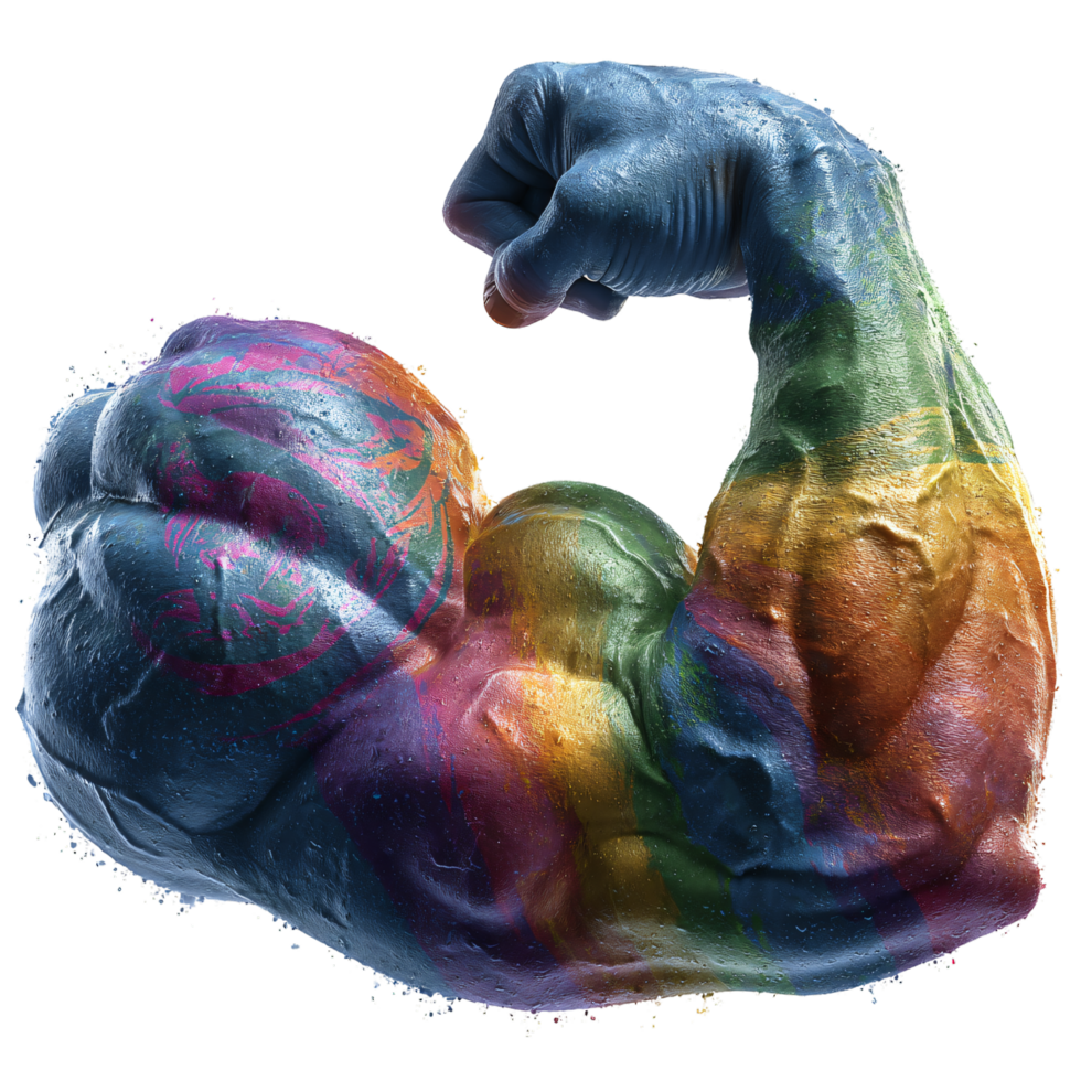 Muscular Arm with Colorful Paint Displaying Strength and Diversity png