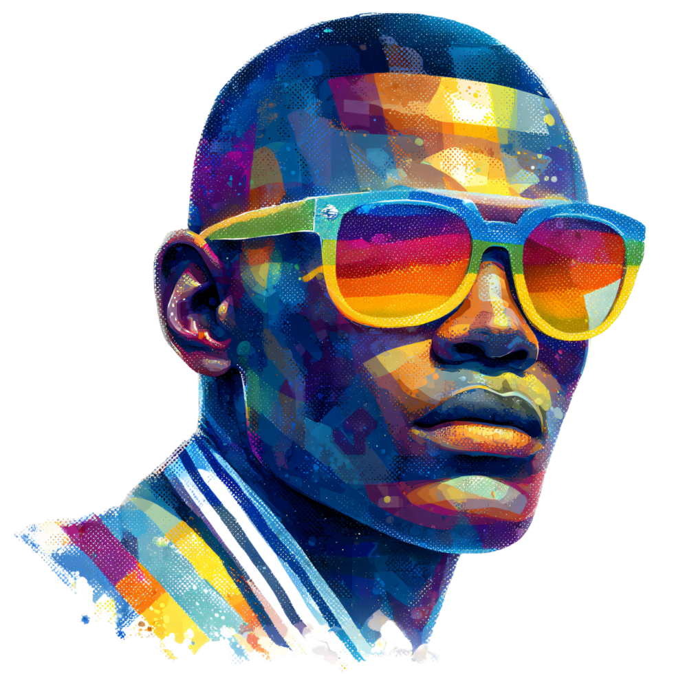 Colorful Abstract Portrait of a Stylish Man with Sunglasses png