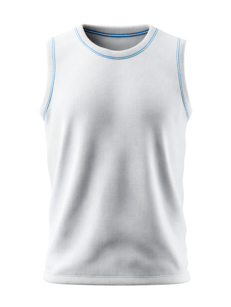 Clean White Sleeveless Shirt with Blue Accent for Active Wear png