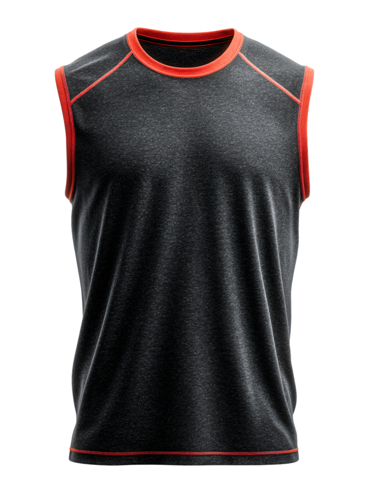 Black Sleeveless Athletic Shirt with Red Accents for Sports Use png