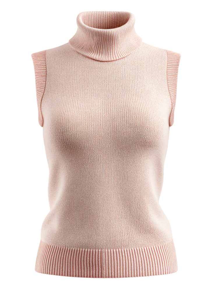 Soft Pink Sleeveless Turtleneck Sweater for Fashion Apparel Display png