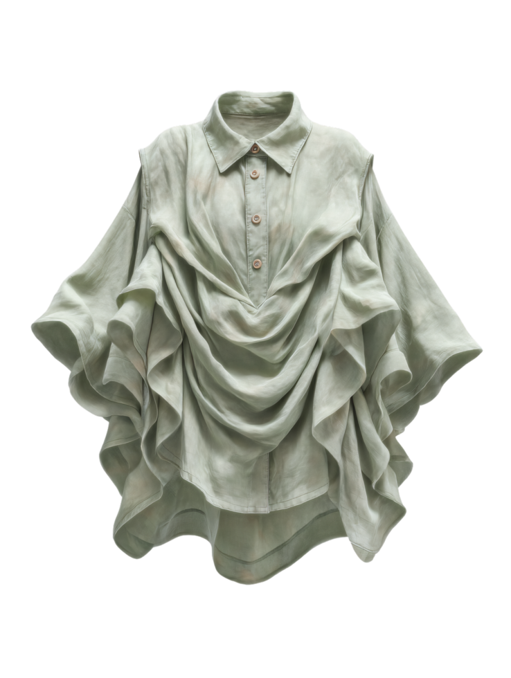 Elegant Draped Shirt in Soft Green Fabric with Unique Ruffle Design png