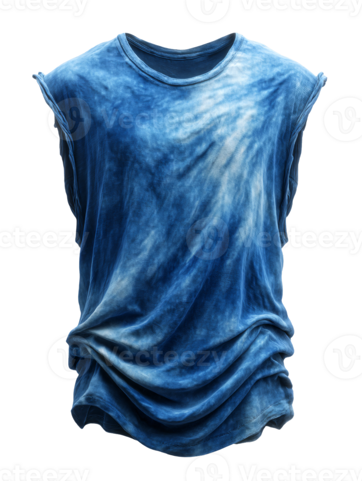 Blue Gradient Oversized Tank Top with Wrinkled Fabric Texture png