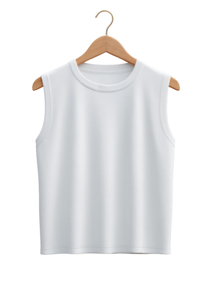 Plain White Sleeveless Shirt on Wooden Hanger for Fashion Display png