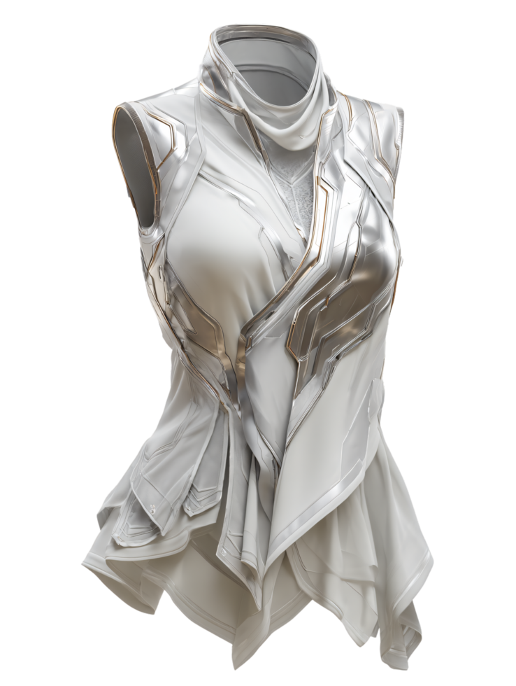 Futuristic Stylish White Vest with Elegant Metallic Accents png