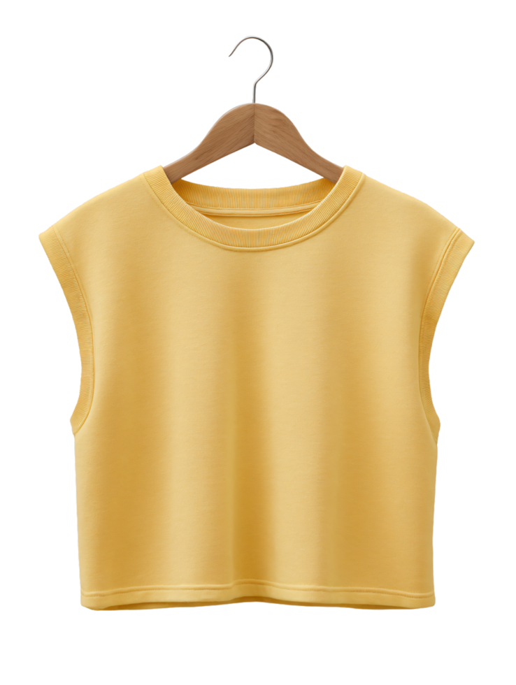 Casual Short Sleeve Yellow Top on Wooden Hanger in Studio Setting png
