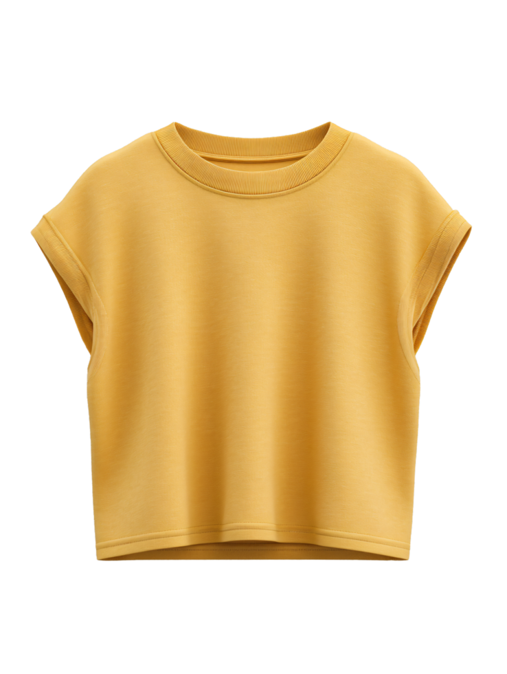 Stylish Yellow T-Shirt with Short Sleeves and Soft Fabric Texture png