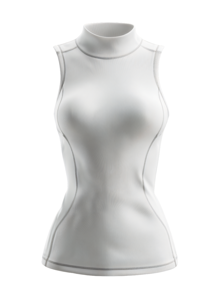 Sleek White Sleeveless Top with High Neck and Fitted Design png