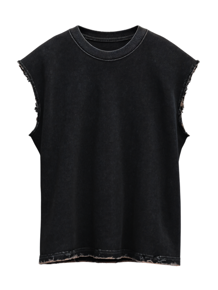 Black Oversized Sleeveless T-Shirt with Distressed Hem Design png
