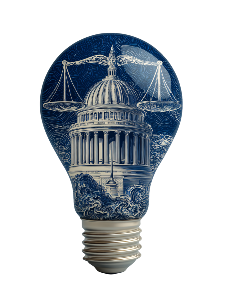 Justice and Innovation Concept with Scales and Light Bulb Design png