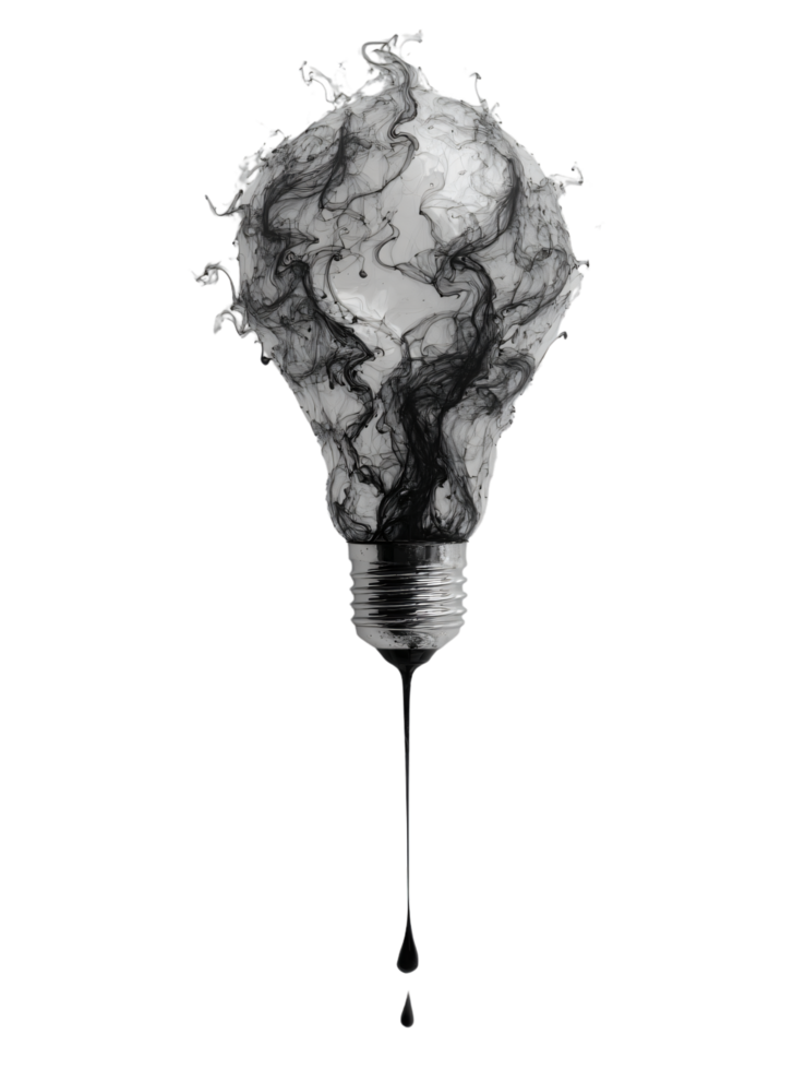 Creative Light Bulb Design with Abstract Smoke and Liquid Effects png