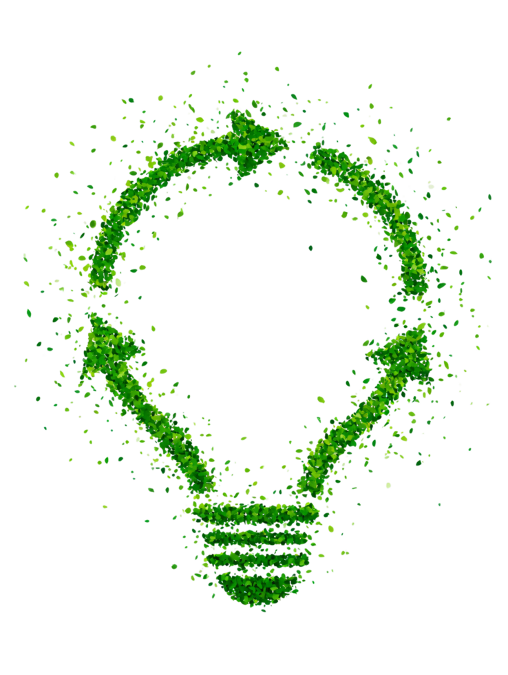Eco-Friendly Light Bulb Concept with Green Sparks and Particles png