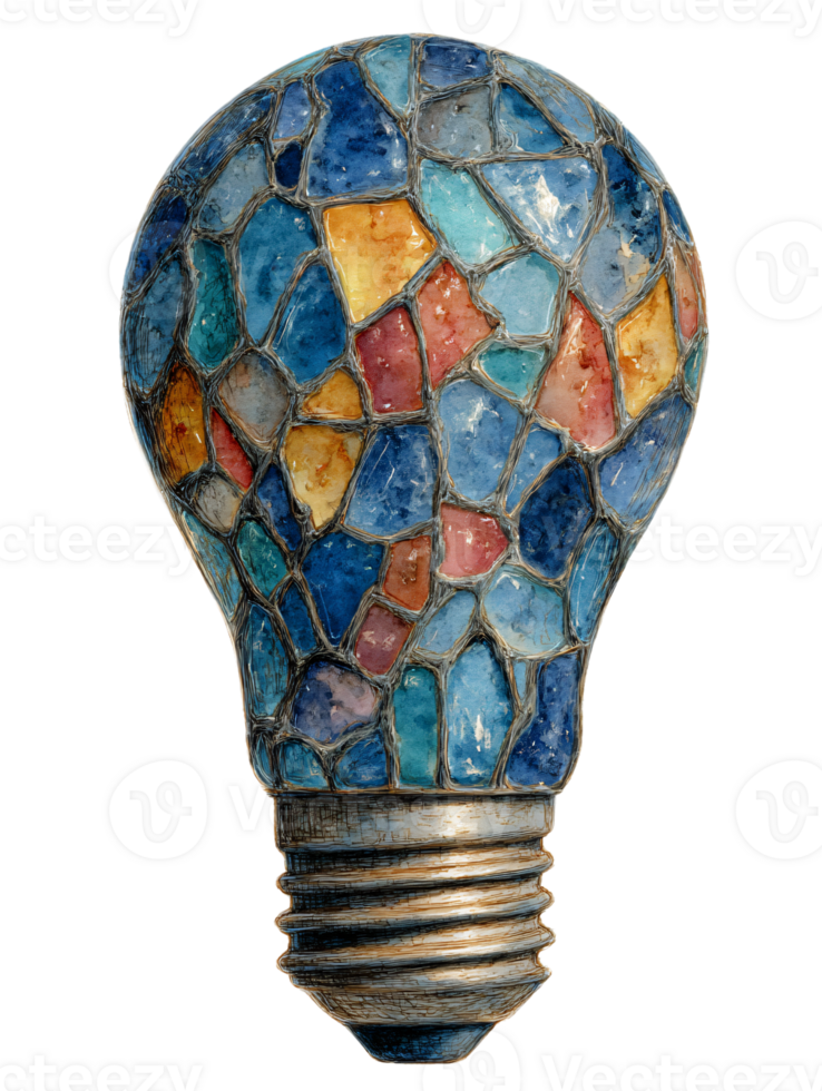 Colorful Mosaic Light Bulb with Unique Artistic Pattern Design png