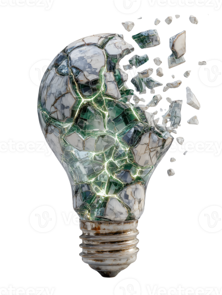 Cracked Light Bulb with Shattered Glass Effect png
