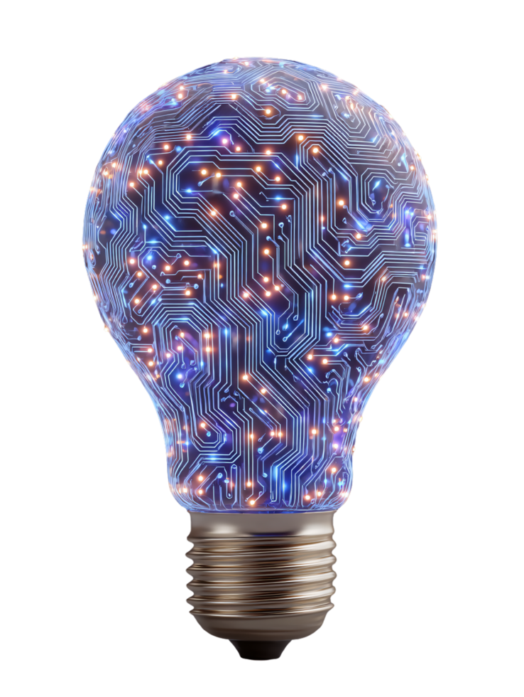 Futuristic Light Bulb with Circuit Design and Bright LED Elements png