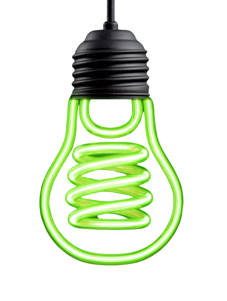 Bright Green Neon Light Bulb with Unique Spiral Design png