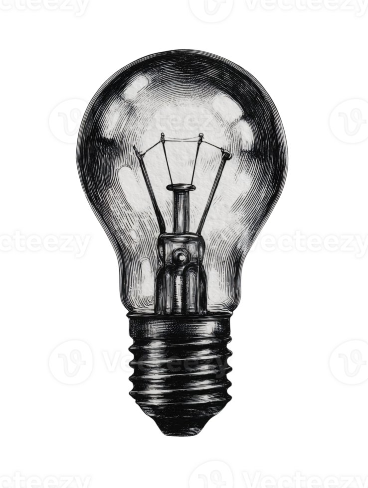 Hand-drawn sketch of a vintage light bulb with intricate details png