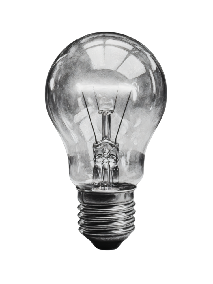 Clear Glass Light Bulb with Visible Filament and Reflective Surface png