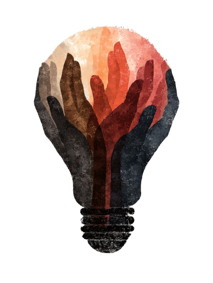 Diverse Hands Forming A Light Bulb Reflecting Unity And Creativity png