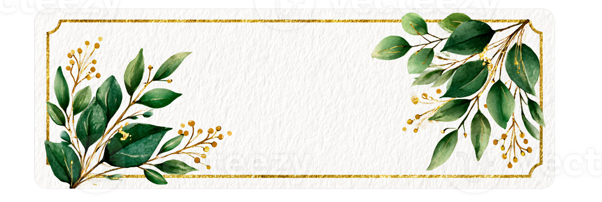 Elegant Botanical Frame with Greenery and Gold Accents for Design png