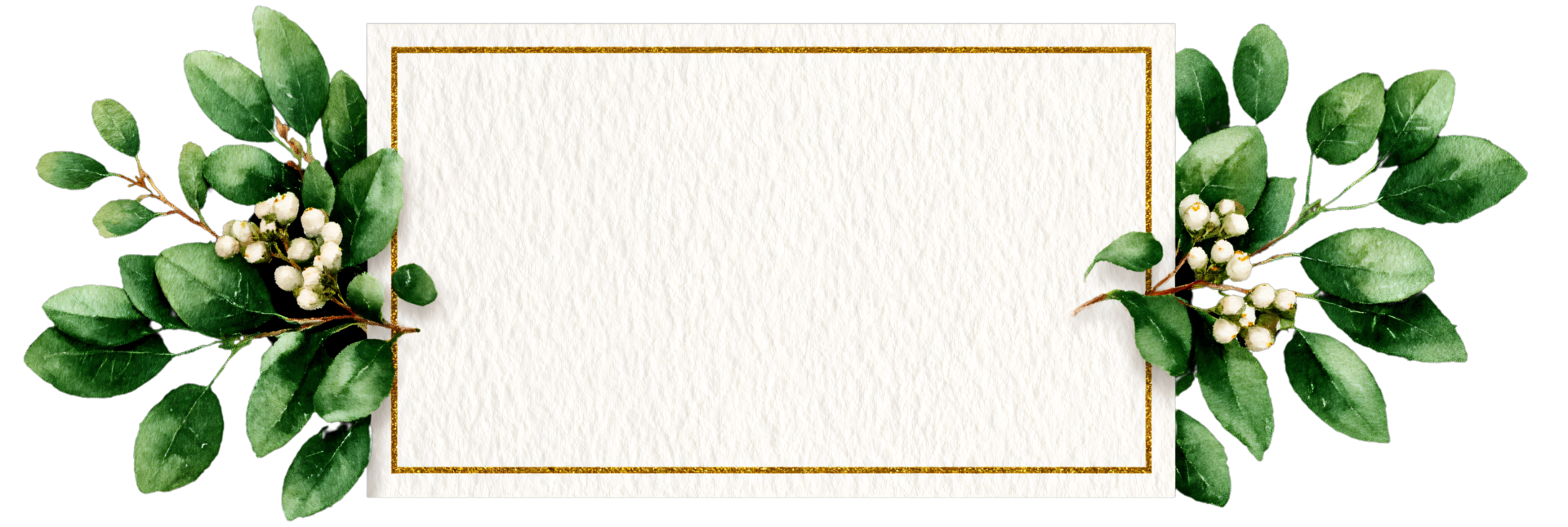 Elegant Floral Frame with Green Leaves and White Berries Design png