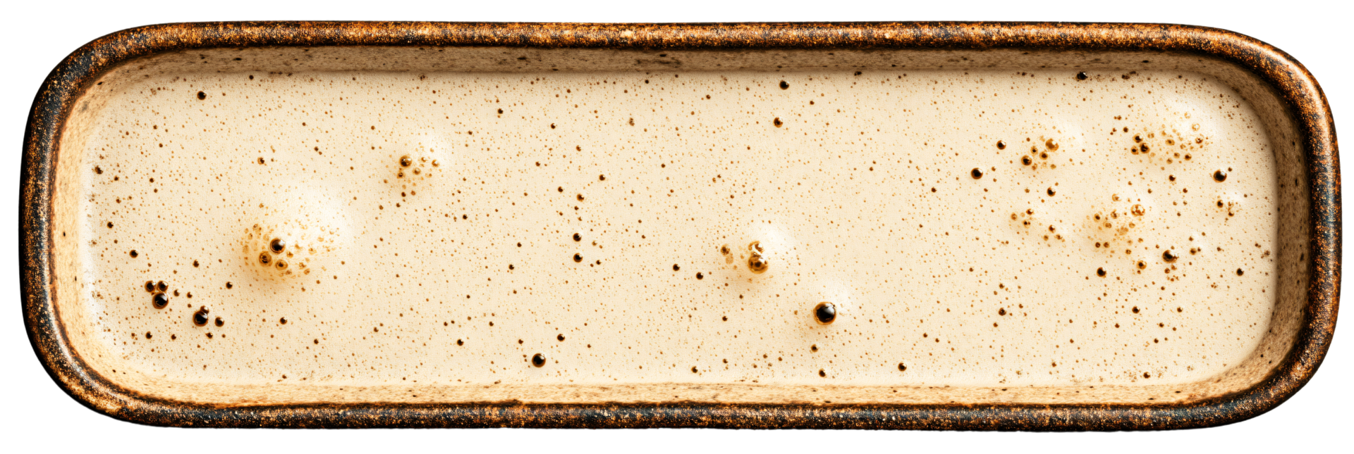 Rustic ceramic dish with creamy surface and textured rim for serving png
