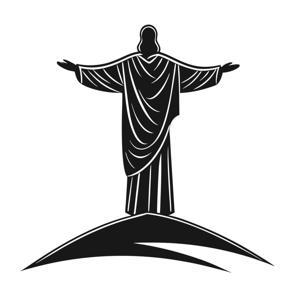 Christ the redeemer statue simple black and white silhouette illustration vector