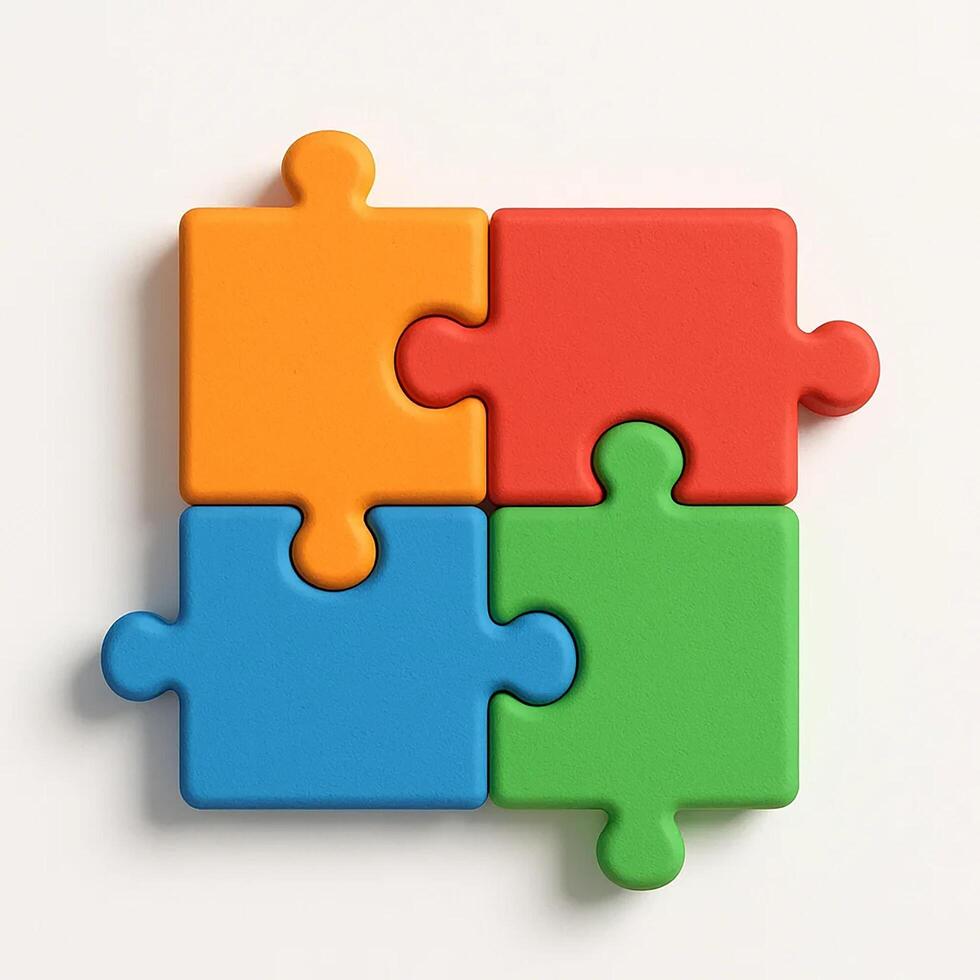Colorful puzzle pieces forming a square pattern on a light background. photo