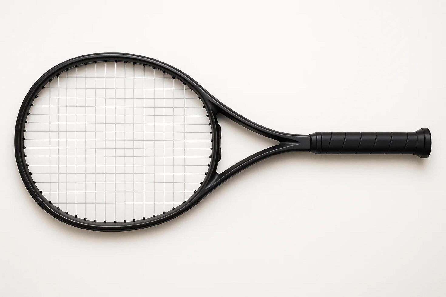 A black tennis racket isolated on a white background. photo