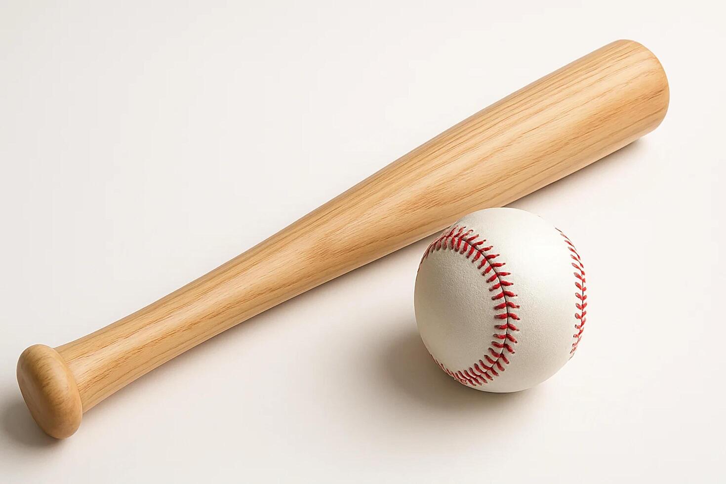 A wooden baseball bat and ball on a clean white background. photo
