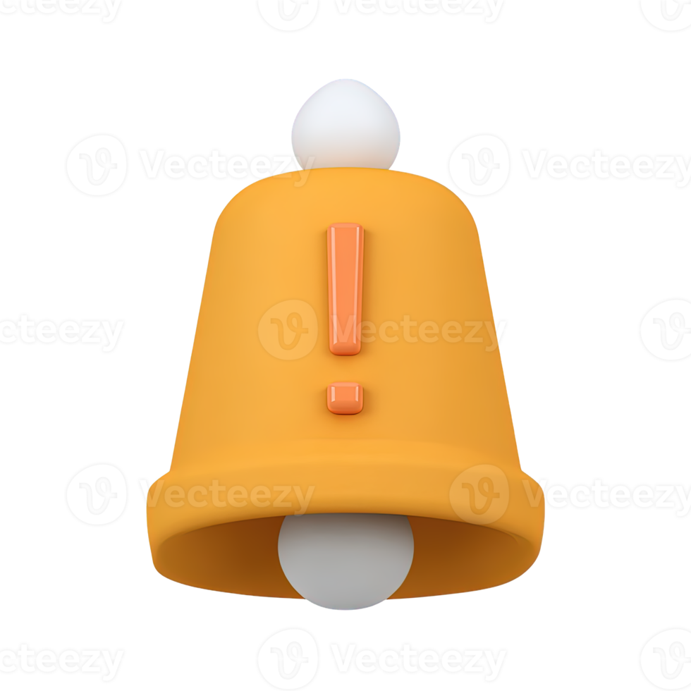 Orange 3D notification bell with exclamation point for a significant alert or reminder. Vivid UI icon for updates and important info. png