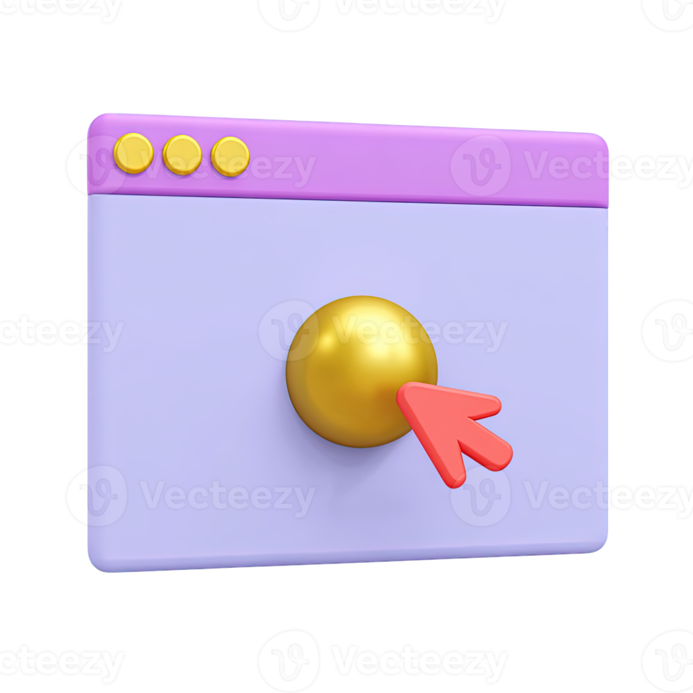 3d navegador con rojo cursor haciendo clic amarillo botón para web navegación usuario Interacción o en línea acción. Perfecto para cta y sitio web ui png