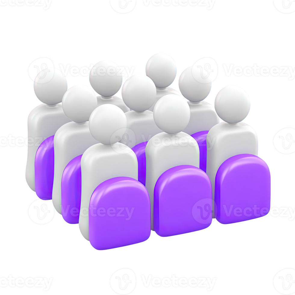 3D group of figures representing a team community or audience. Perfect for illustrating collaboration user groups and collective social effort. png