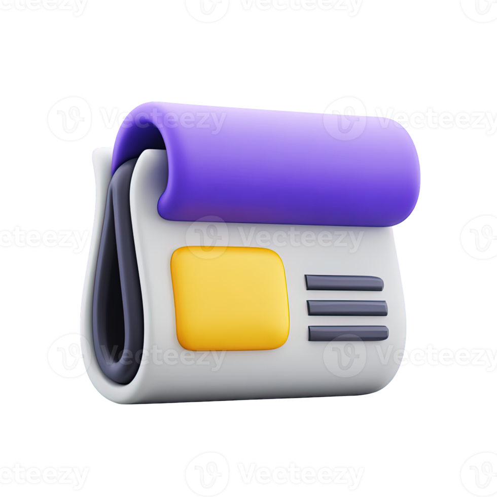 3D icon neatly folded newspaper, yellow section. Symbolizes daily news, current events, media reporting, essential info, journalistic content for readers. png