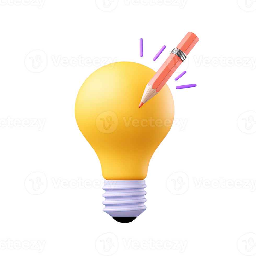Bright yellow 3D lightbulb icon for new ideas innovation creativity or solutions. Universal symbol for brainstorming project proposals and insight. png