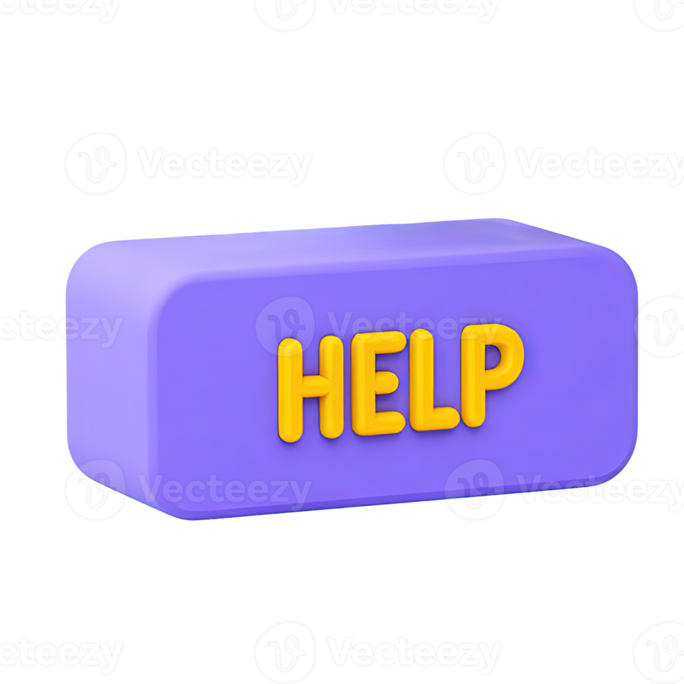 roxa retangular quadra com amarelo Socorro texto uma 3d rendido ícone simbolizando cliente Apoio, suporte assistência e problema resolução em formação serviço png