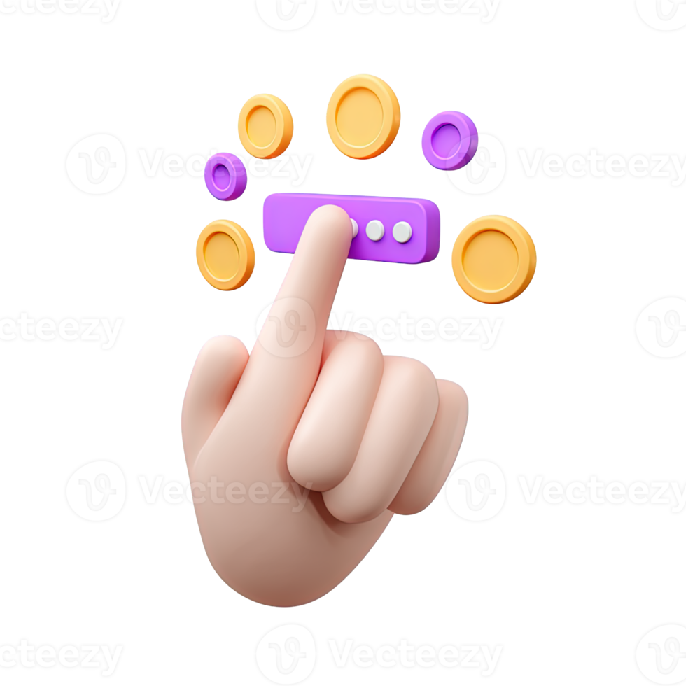 Hand entering PIN on a touch screen interface a 3D rendered icon for security authentication login access or confidential data protection technology png
