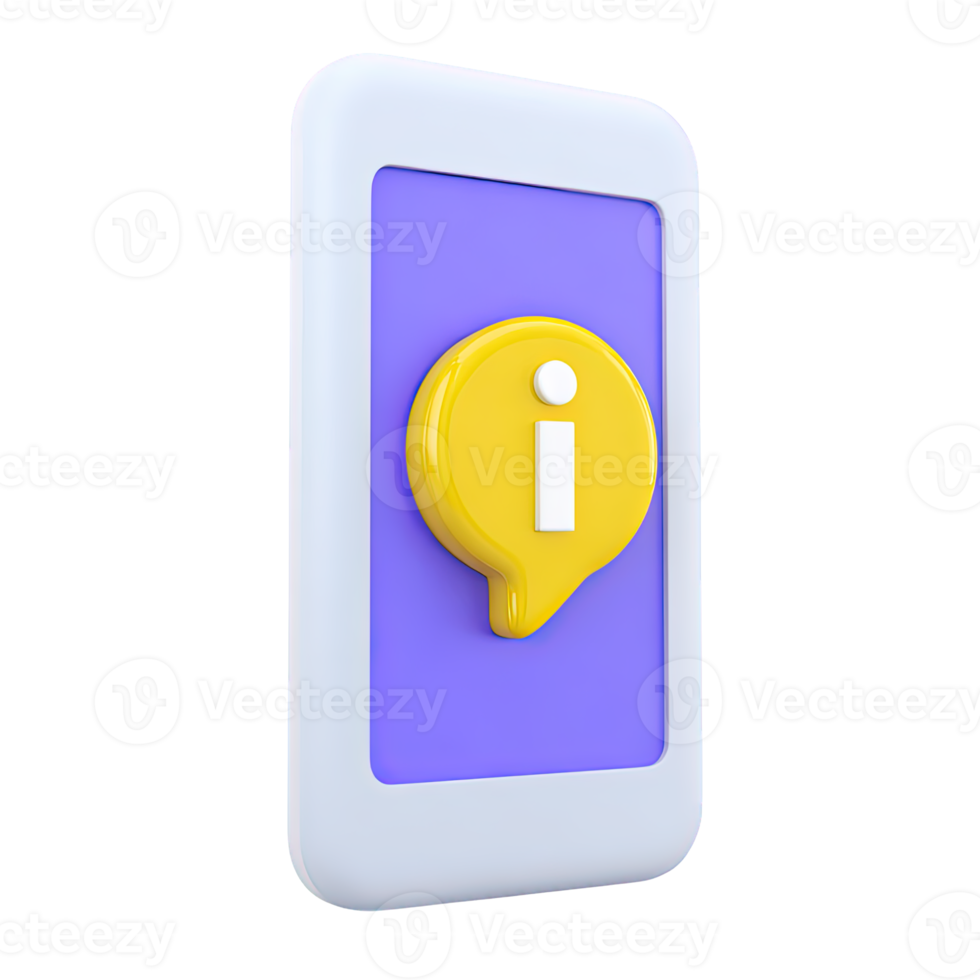 Smartphone displaying information icon in speech bubble a 3D rendered graphic for mobile help app notification or online customer support png