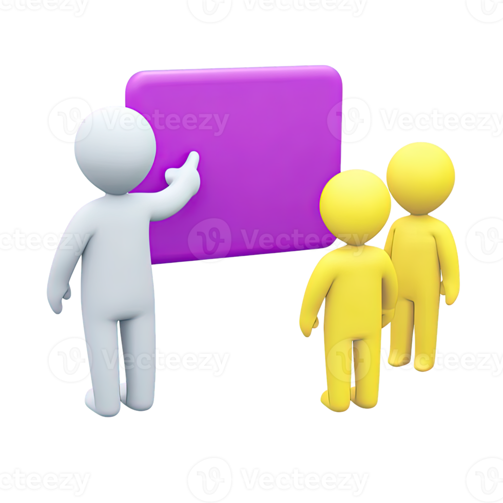 Figure presenting pie chart data to an audience a 3D rendered icon for business statistics financial report market analysis or team meeting png