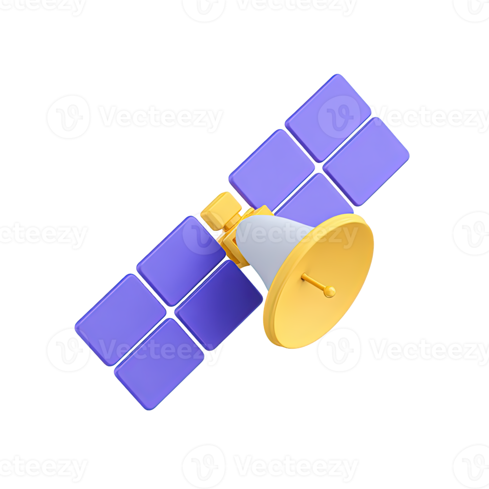 Communication satellite in orbit a 3D rendered icon for global network broadcast GPS navigation space technology or telecommunication systems png