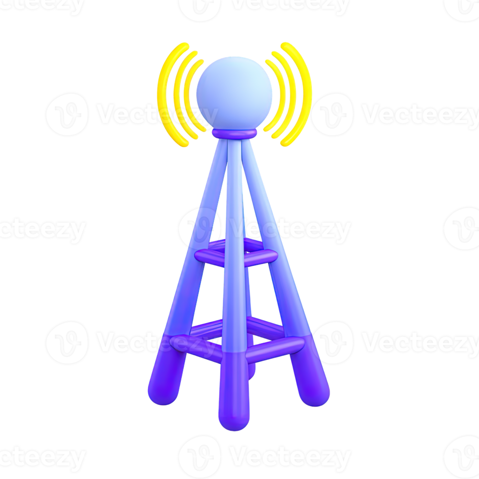 Radio communication tower antenna a 3D rendered icon for broadcast signal transmission wireless network or telecommunication infrastructure png