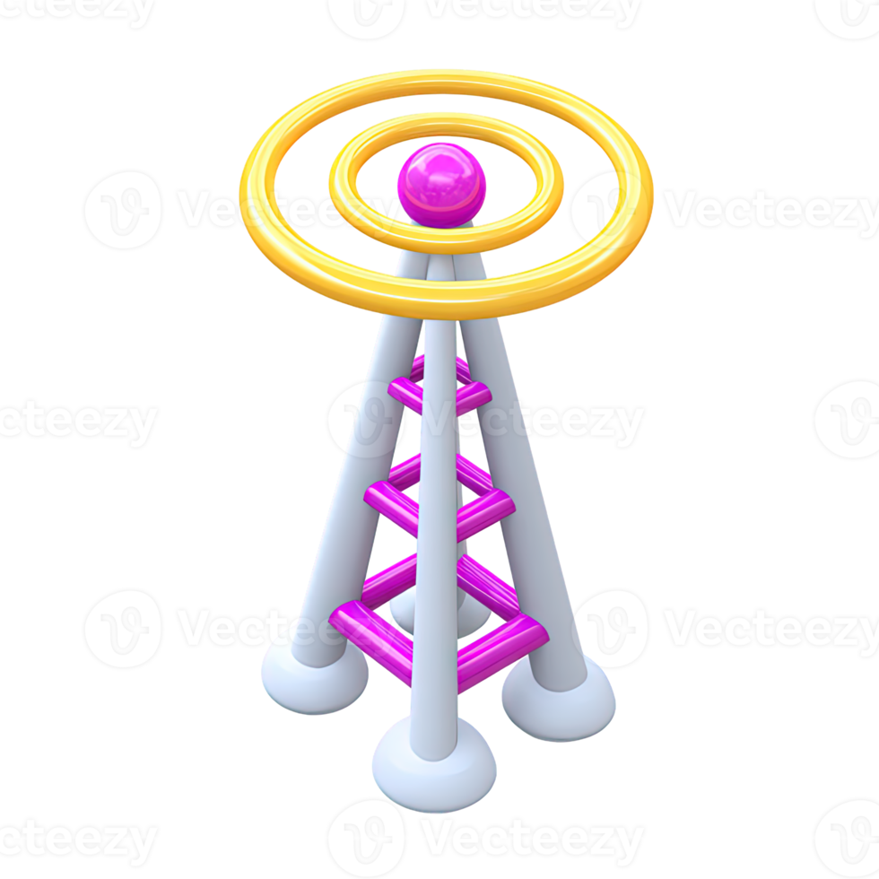Antenna tower for signal broadcast 3D rendered icon representing wireless communication network transmission or telecommunication technology png