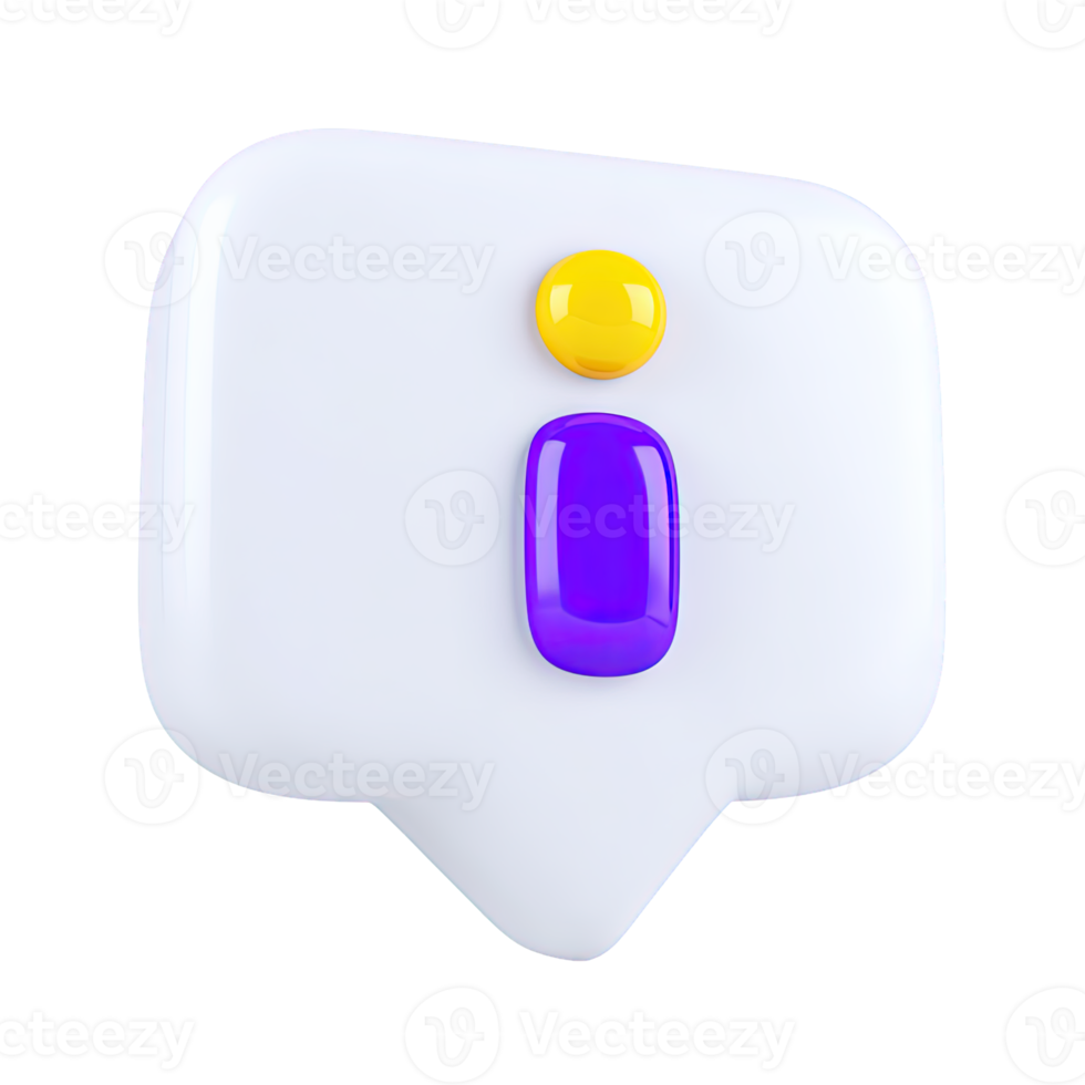 Speech bubble with information i symbol a 3D rendered icon for message notification help tip online chat support or communication alert png