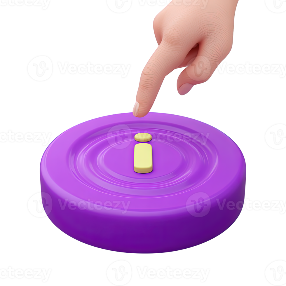 Hand pressing information i button a 3D rendered icon for selecting help accessing details online or user interface info interaction png