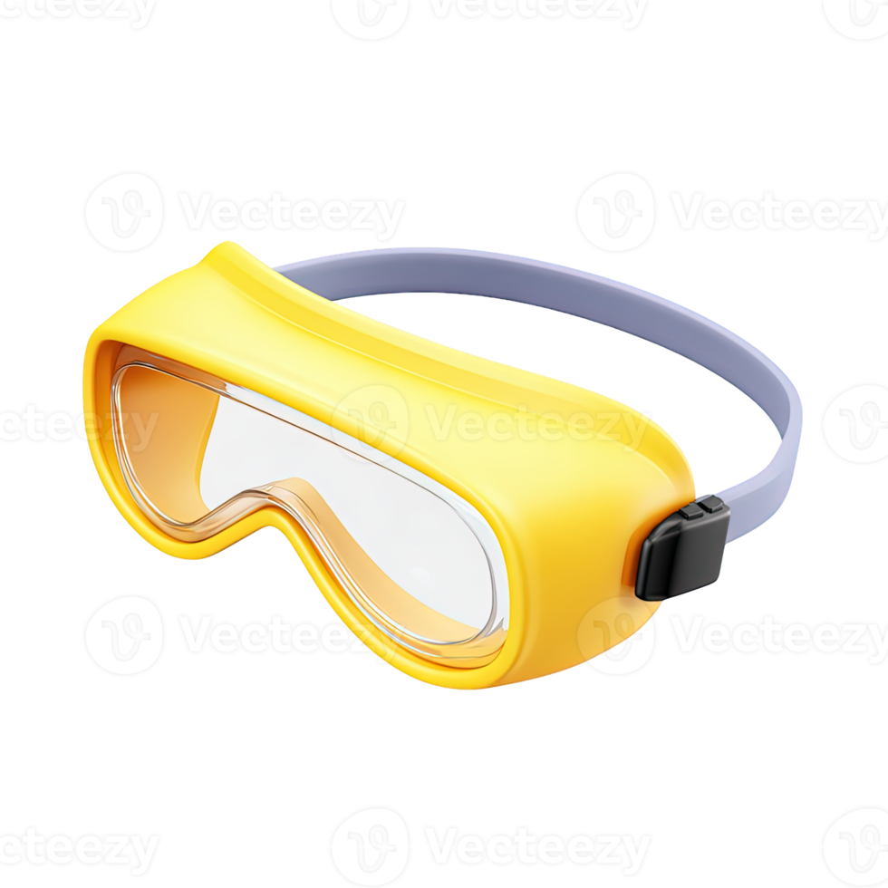 3D icon Yellow and grey safety goggles, representing protective eyewear, industrial vision protection, or essential safety gear for hazardous tasks. Isolated. png
