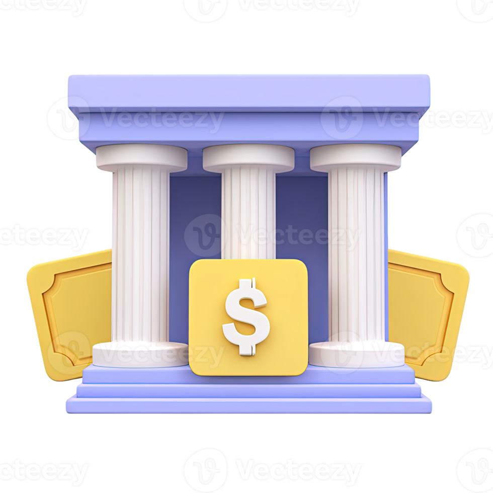3D bank building icon with a dollar sign shield symbolizing financial security and protected investments Isolated rendered graphic for secure banking services and safe finance concepts png
