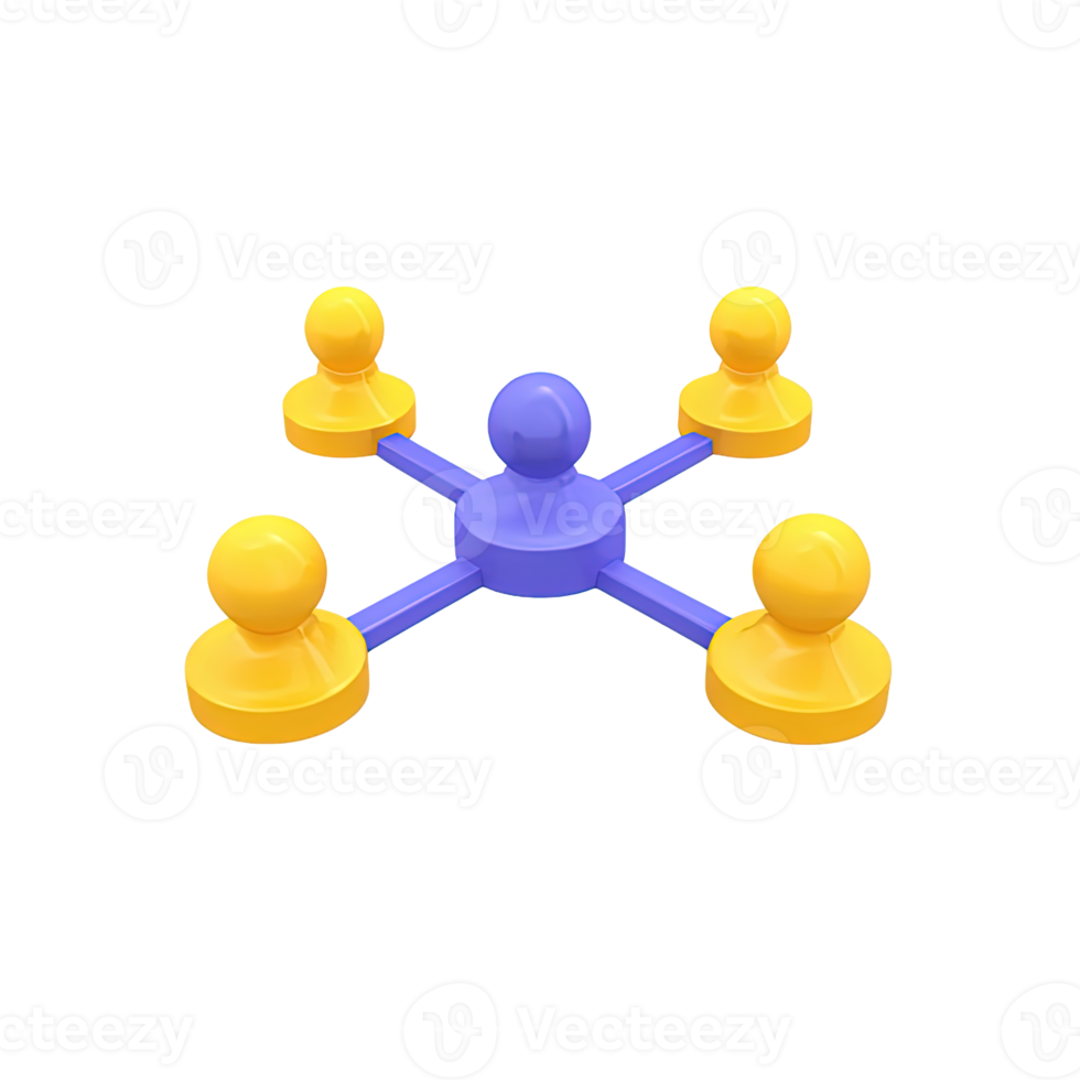 3D network hub switch with connected nodes people users for communication social networking teamwork Isolated rendered graphic for collaboration and connectivity png