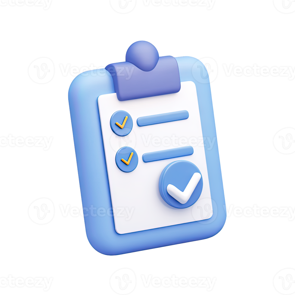 Modern 3D clipboard with bold checkmark and abstract lines for completed tasks or approved document Isolated rendered graphic for project finalization and survey success png
