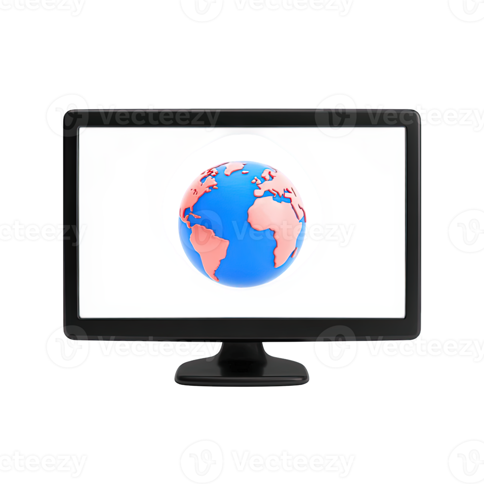 3D icon Realistic black monitor with globe and pie chart Symbolizes global market analysis international finance or worldwide data stats Isolated png