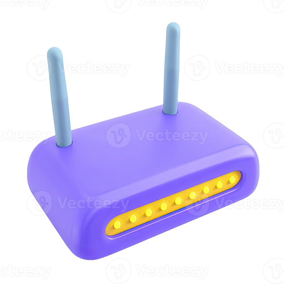 WiFi router device for wireless internet 3D rendered icon representing network connection broadband access or home office hotspot technology png